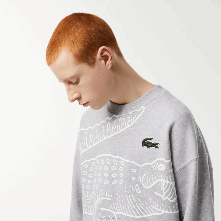 homens Lacoste chine cinza cca moletom gola redonda com estampa croc 08D0362