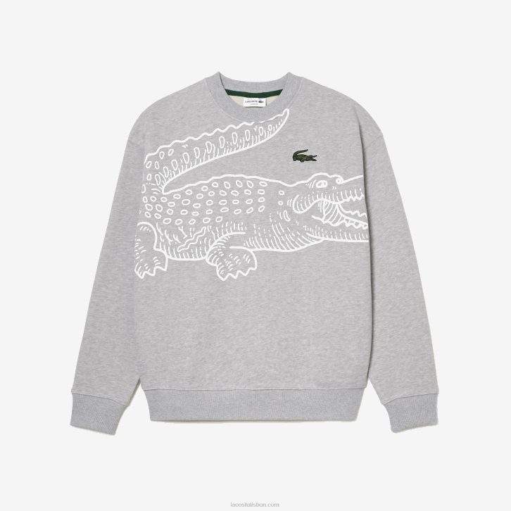 homens Lacoste chine cinza cca moletom gola redonda com estampa croc 08D0362