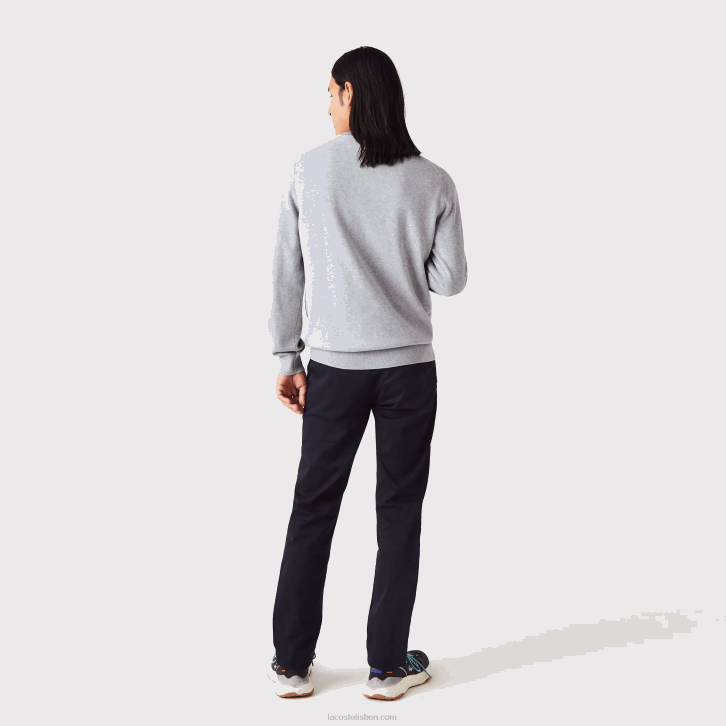homens Lacoste chine cinza cca suéter de algodão orgânico com decote em V 08D01568