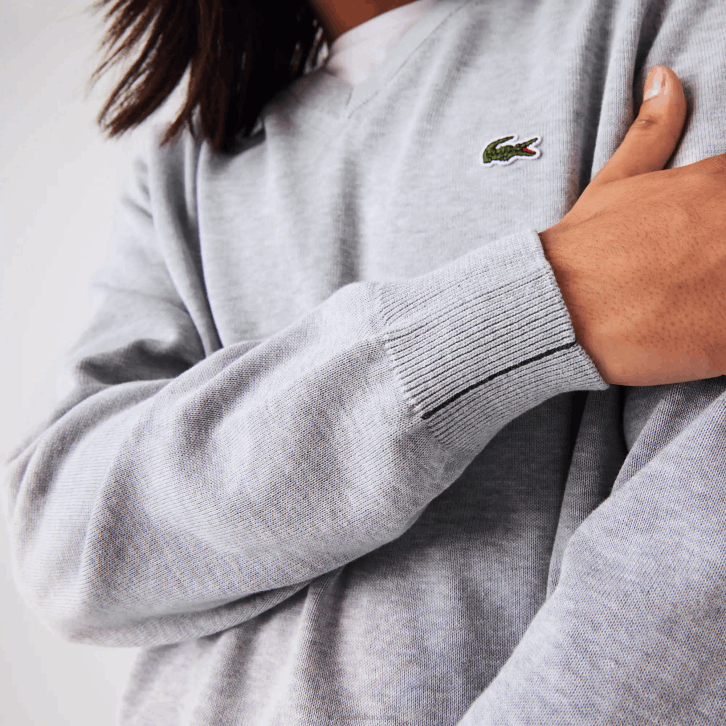 homens Lacoste chine cinza cca suéter de algodão orgânico com decote em V 08D01568