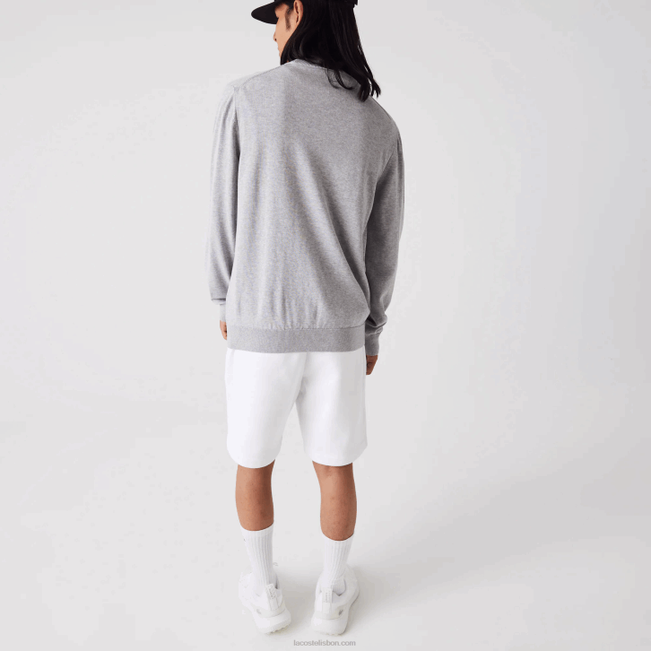 homens Lacoste chine cinza cca suéter de gola redonda de algodão orgânico 08D01452