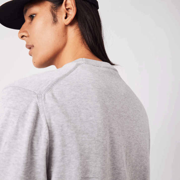 homens Lacoste chine cinza cca suéter de gola redonda de algodão orgânico 08D01452