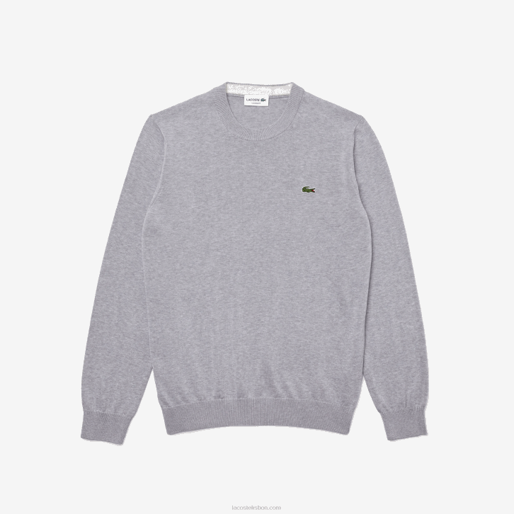 homens Lacoste chine cinza cca suéter de gola redonda de algodão orgânico 08D01452