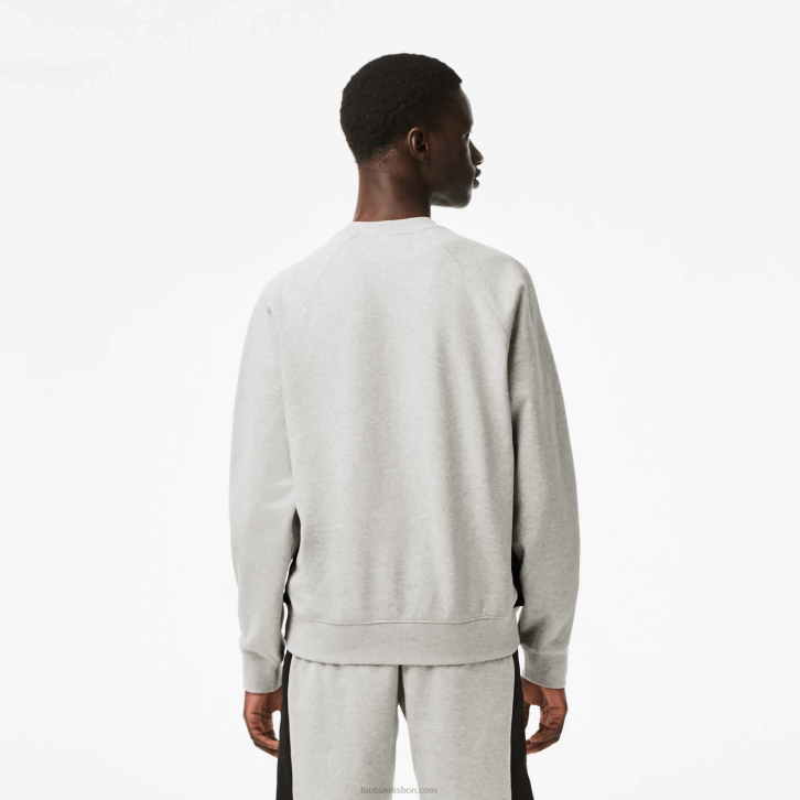 homens Lacoste chine cinza preto branco sj1 moletom de lã escovada colorblock 08D0329