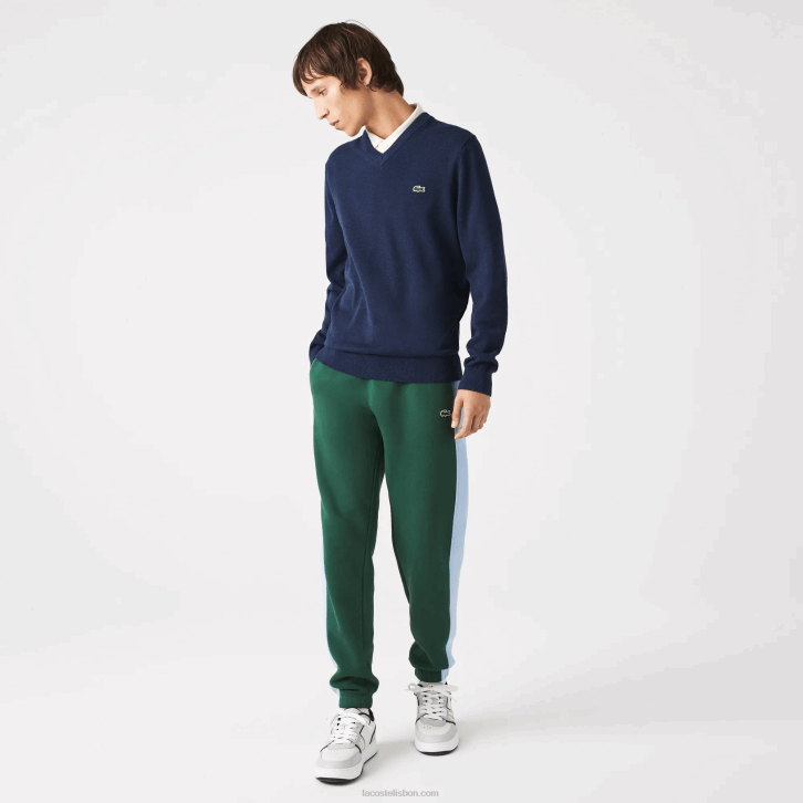 homens Lacoste chinelo azul 3gf suéter de algodão orgânico com decote em V 08D01325