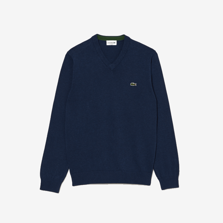 homens Lacoste chinelo azul 3gf suéter de algodão orgânico com decote em V 08D01325