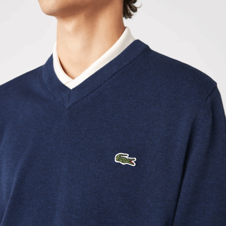 homens Lacoste chinelo azul 3gf suéter de algodão orgânico com decote em V 08D01325