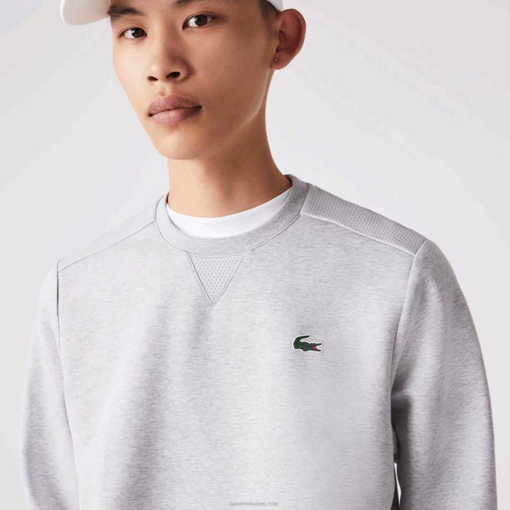 homens Lacoste chines cinza claro 9ya moletom com painéis de malha esportiva 08D01062