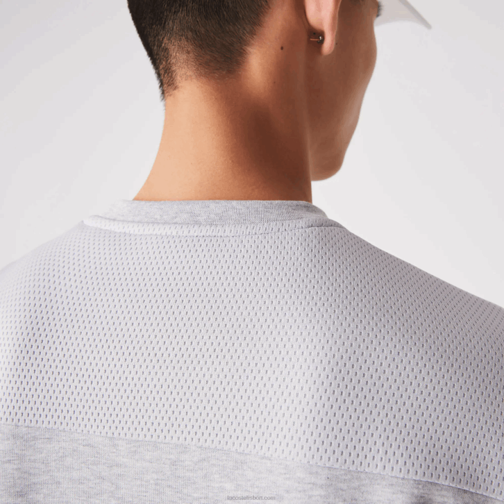 homens Lacoste chines cinza claro 9ya moletom com painéis de malha esportiva 08D01062