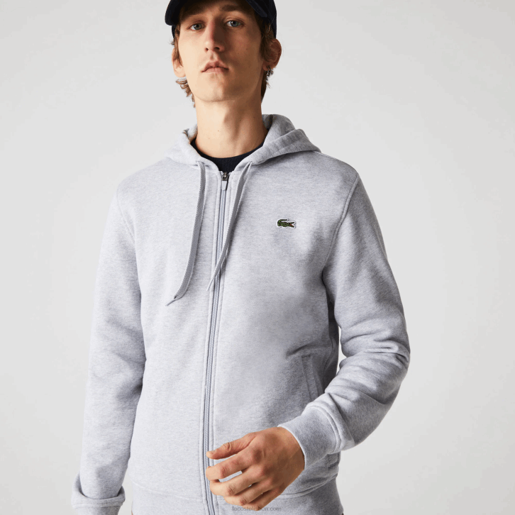 homens Lacoste chines cinza claro 9ya moletom esportivo leve bimatéria 08D0962