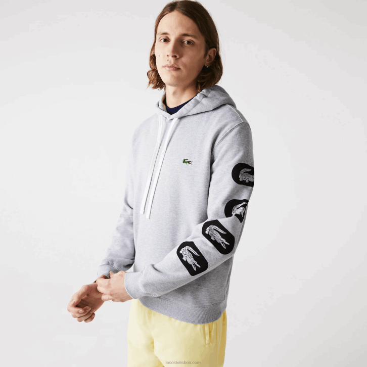 homens Lacoste cinza cca moletom de lã com estampa de capuz 08D01200