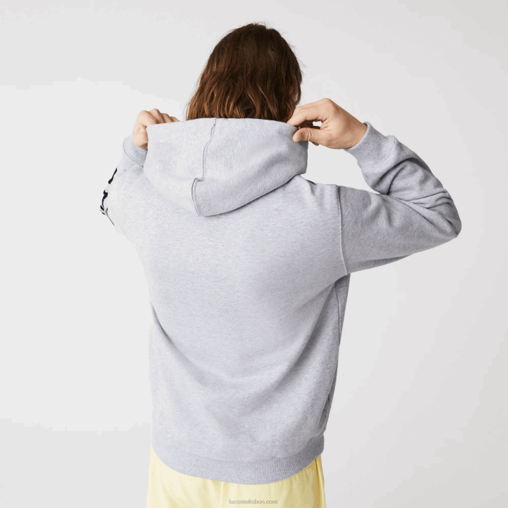 homens Lacoste cinza cca moletom de lã com estampa de capuz 08D01200