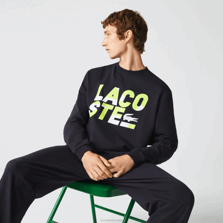 homens Lacoste cinza escuro 2z8 moletom de lã de algodão com estampa regular 08D01615