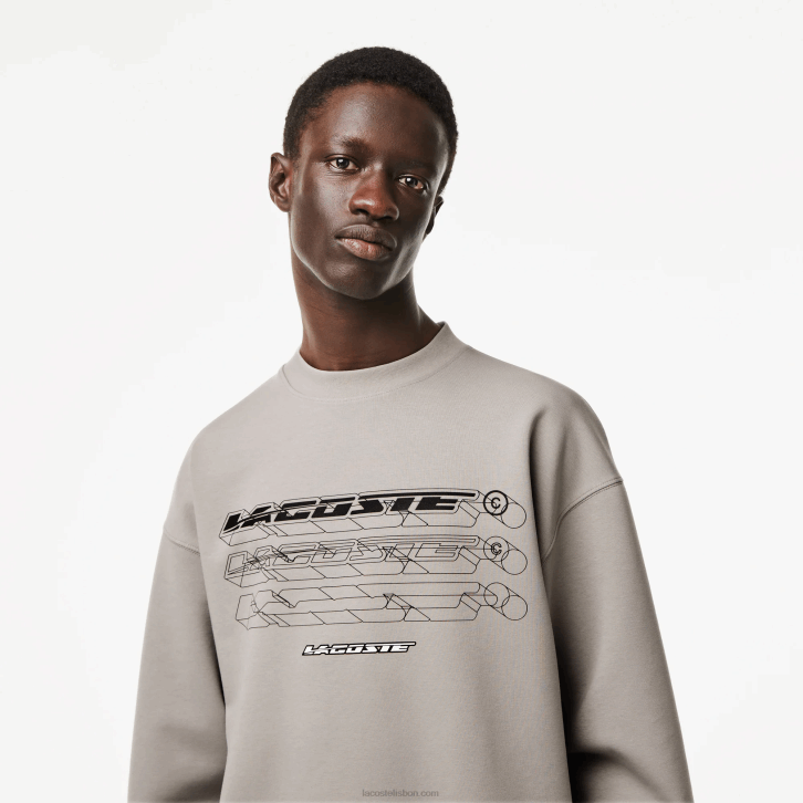 homens Lacoste cinza kzw moletom de marca folgado 08D08