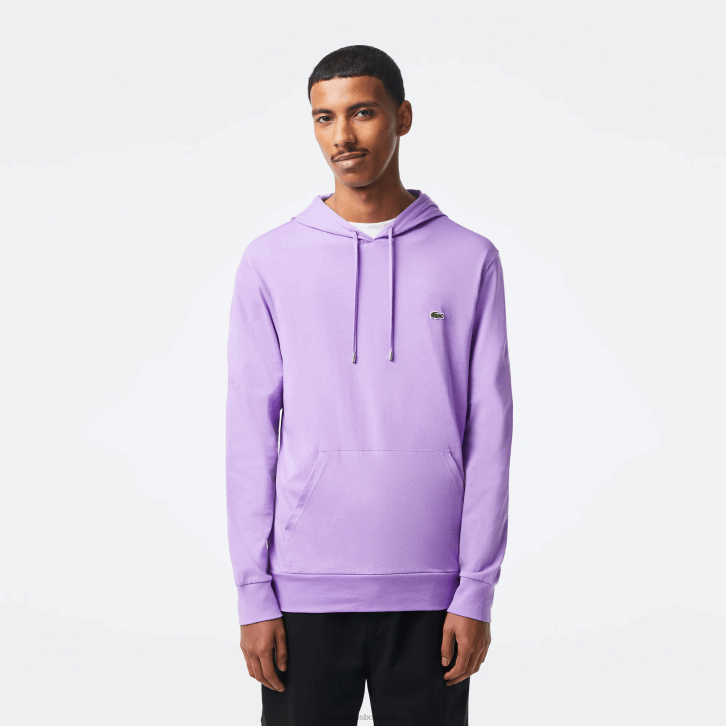 homens Lacoste gfu roxo moletom de jérsei de algodão com capuz 08D0790