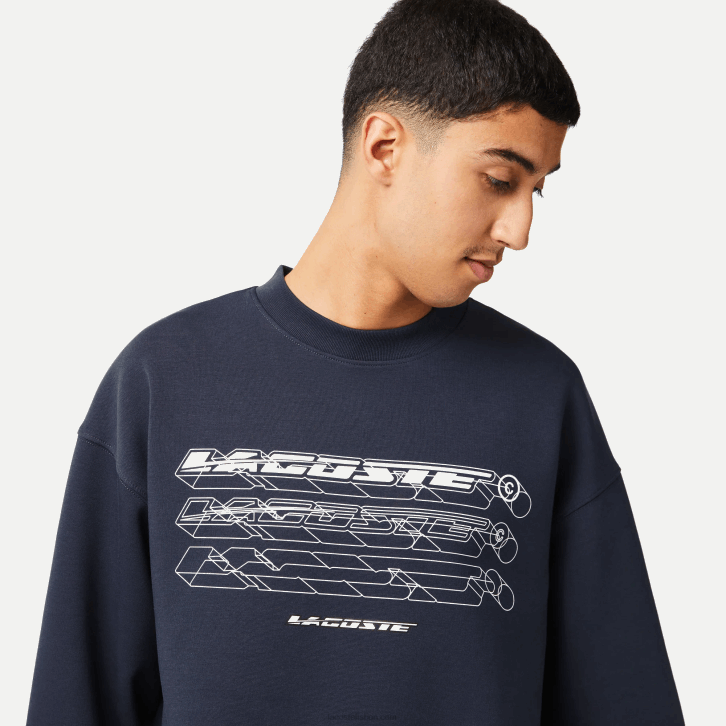 homens Lacoste kxe azul moletom de marca folgado 08D07