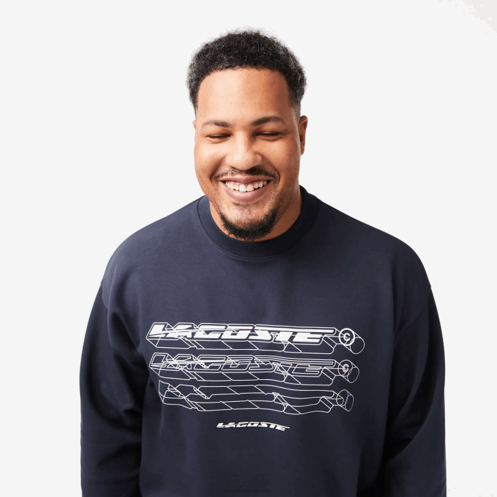 homens Lacoste kxe azul moletom de marca folgado 08D07
