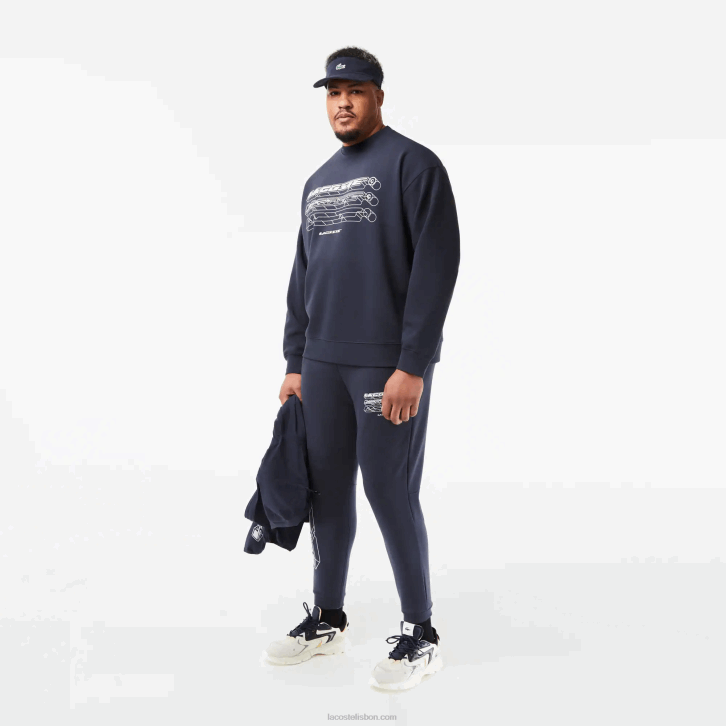 homens Lacoste kxe azul moletom de marca folgado 08D07