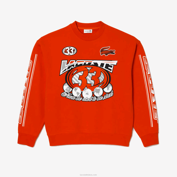 homens Lacoste laranja 02k moletom de lã de algodão solto 08D0327