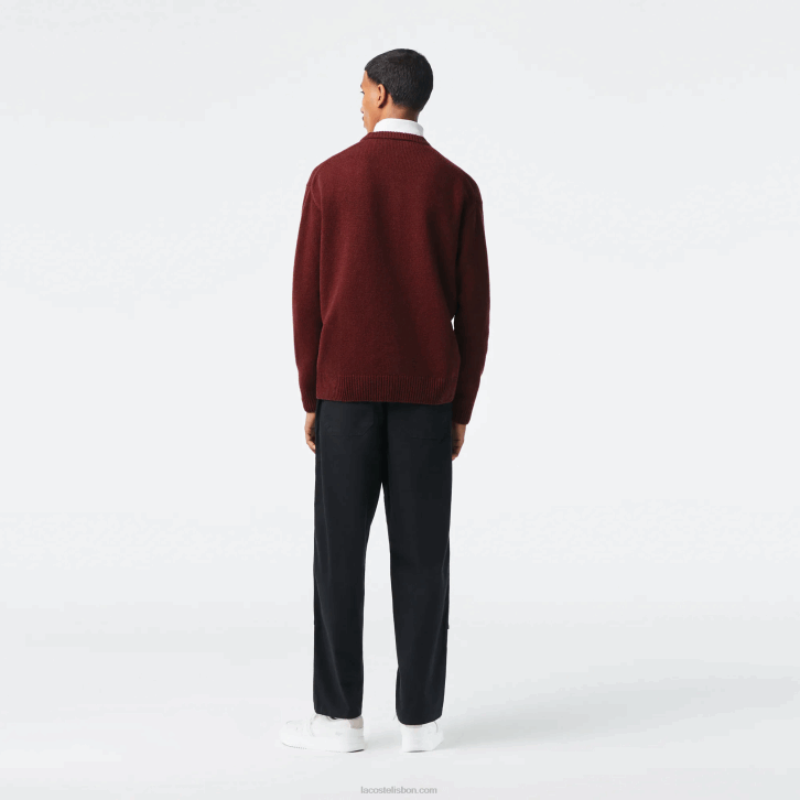 homens Lacoste laranja bordeaux 7h7 suéter de lã com letras contrastantes de ajuste clássico 08D01449