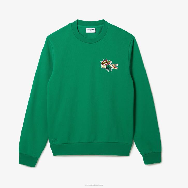 homens Lacoste ldm verde camisola de algodão orgânico distintivo 08D0991