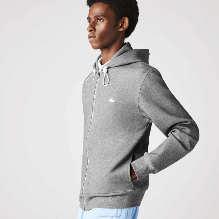 homens Lacoste lombo cinza 1vq moletom com capuz e zíper com letras de mistura de algodão 08D01178