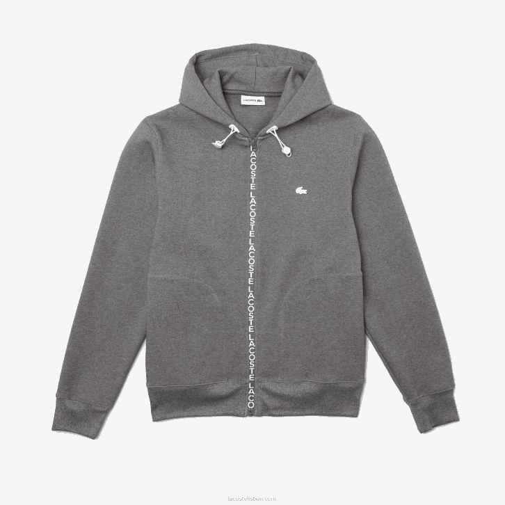 homens Lacoste lombo cinza 1vq moletom com capuz e zíper com letras de mistura de algodão 08D01178