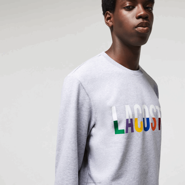 homens Lacoste lombo cinza branco w9d moletom interno de lã de algodão estampado 08D01222