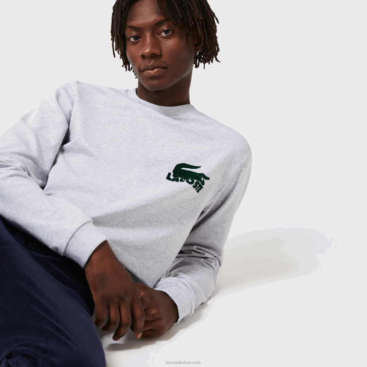 homens Lacoste lombo cinza verde y9k moletom de lã de algodão 08D01386