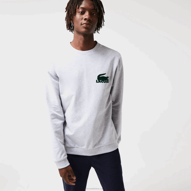 homens Lacoste lombo cinza verde y9k moletom de lã de algodão 08D01386