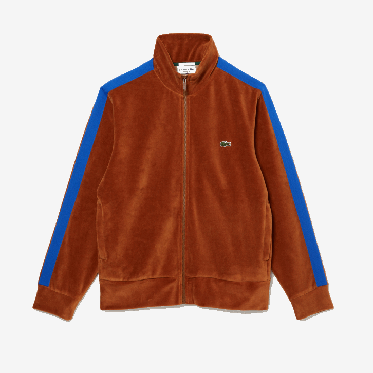 homens Lacoste marrom 3pb moletom com zíper de veludo fit regular 08D01117