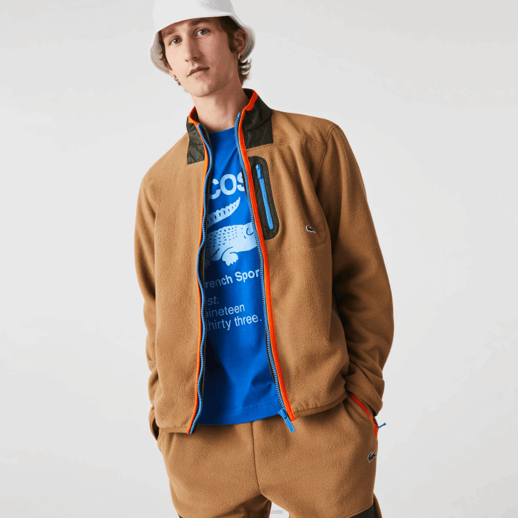 homens Lacoste marrom caqui verde 89f moletom de lã polar com ajuste relaxado 08D0979