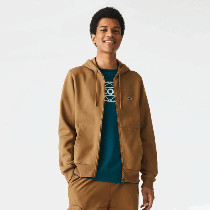 homens Lacoste marrom z0w moletom de lã bolso canguru com zíper 08D01176