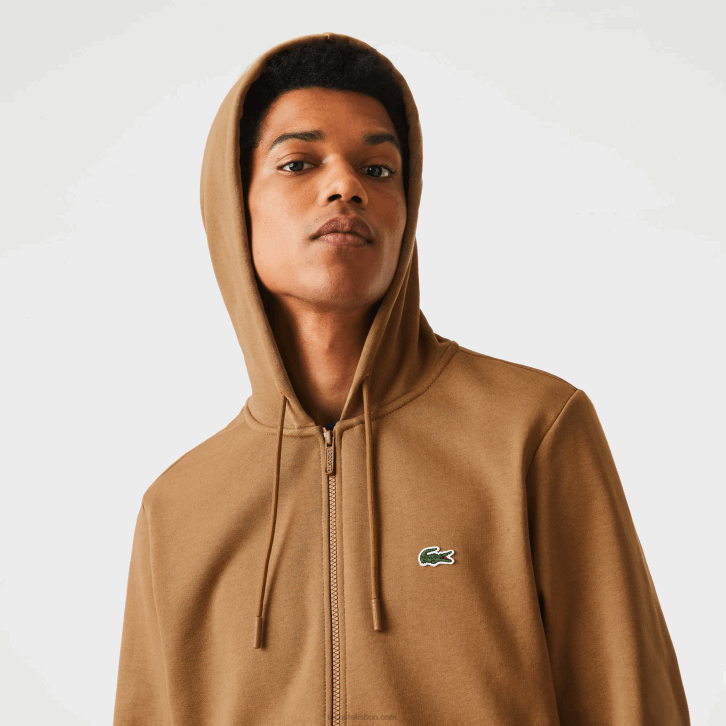 homens Lacoste marrom z0w moletom de lã bolso canguru com zíper 08D01176