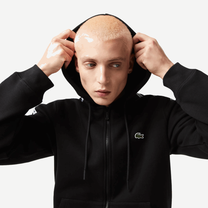 homens Lacoste preto 031 moletom clássico com zíper e listras da marca 08D013