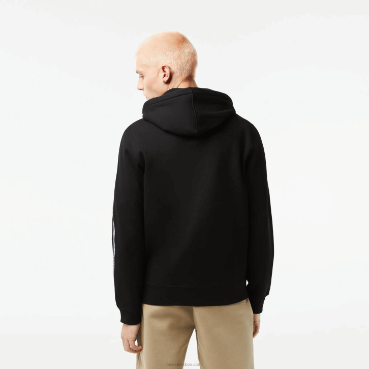 homens Lacoste preto 031 moletom clássico com zíper e listras da marca 08D013