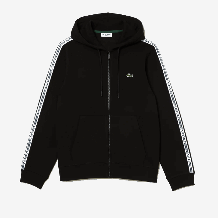 homens Lacoste preto 031 moletom clássico com zíper e listras da marca 08D013