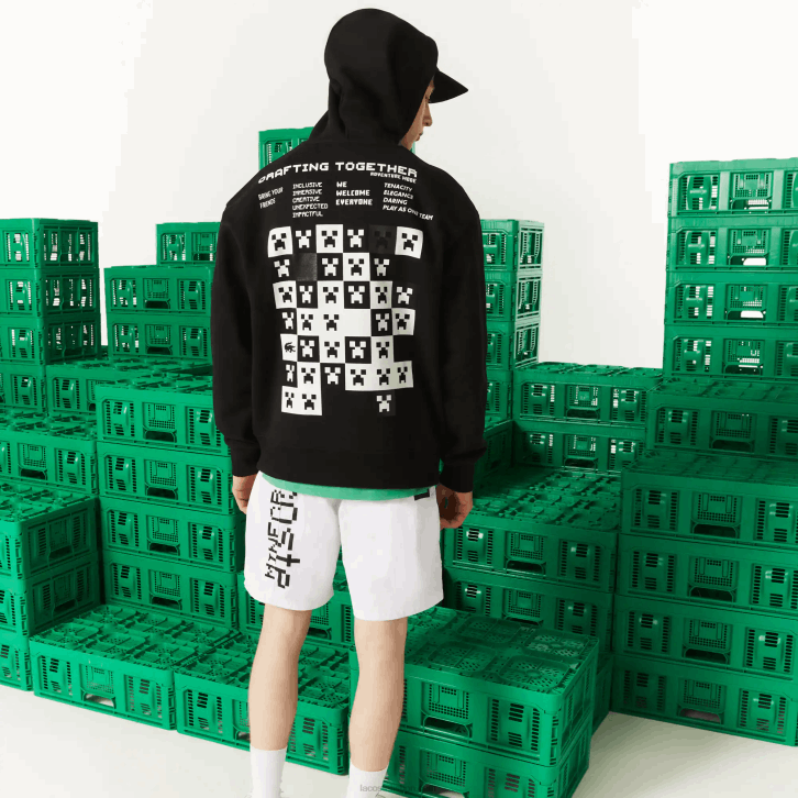 homens Lacoste preto 031 moletom com capuz de lã de ajuste solto ao vivo x minecraft 08D01166