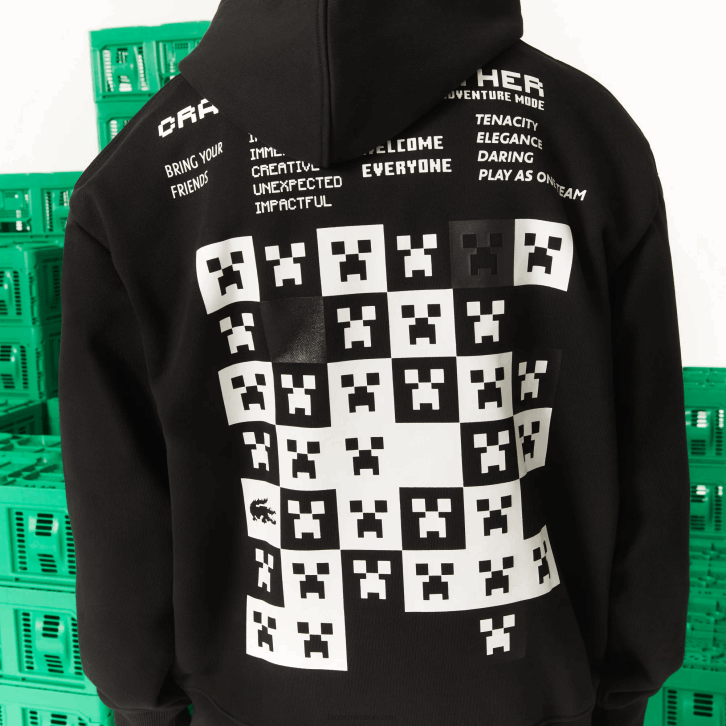 homens Lacoste preto 031 moletom com capuz de lã de ajuste solto ao vivo x minecraft 08D01166