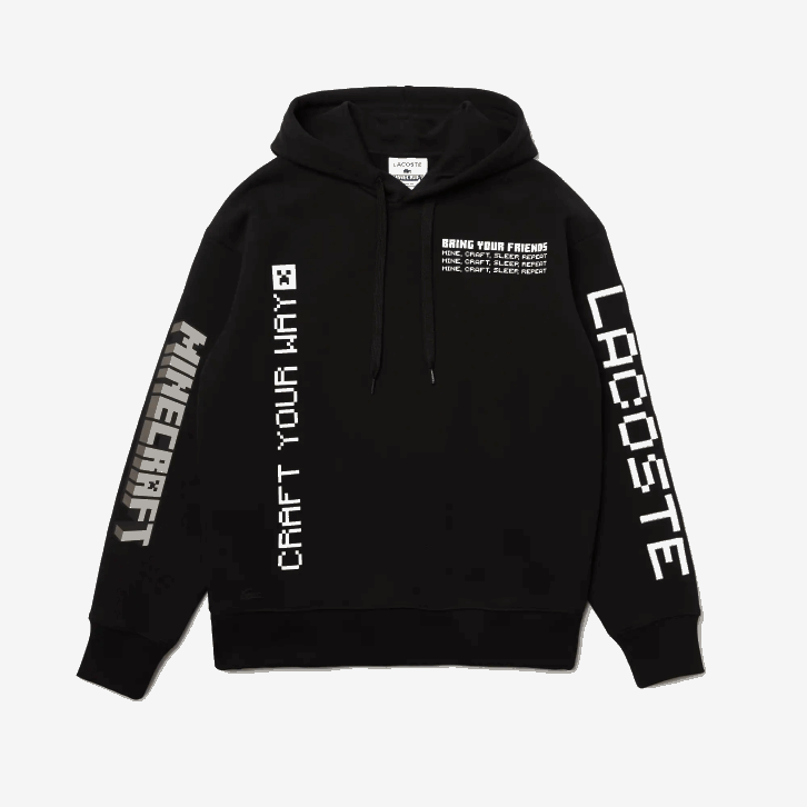 homens Lacoste preto 031 moletom com capuz de lã de ajuste solto ao vivo x minecraft 08D01166