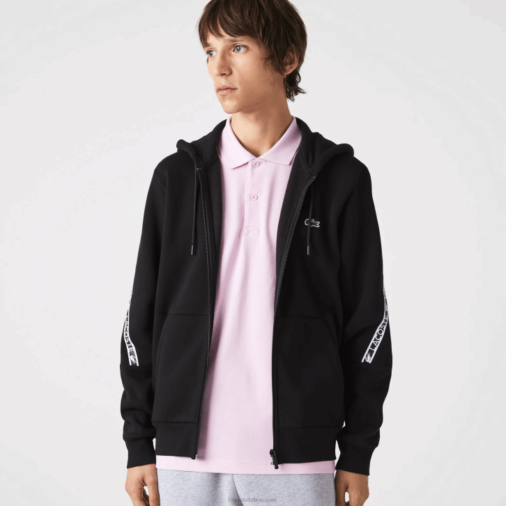 homens Lacoste preto 031 moletom com zíper com capuz de bandas impressas 08D01240