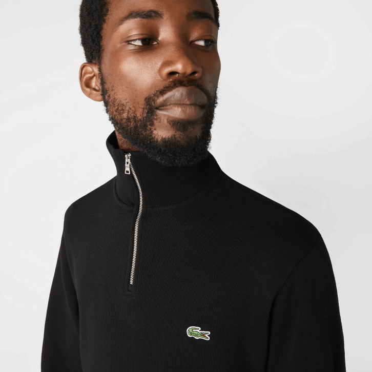homens Lacoste preto 031 moletom de algodão com gola alta com zíper 08D0952