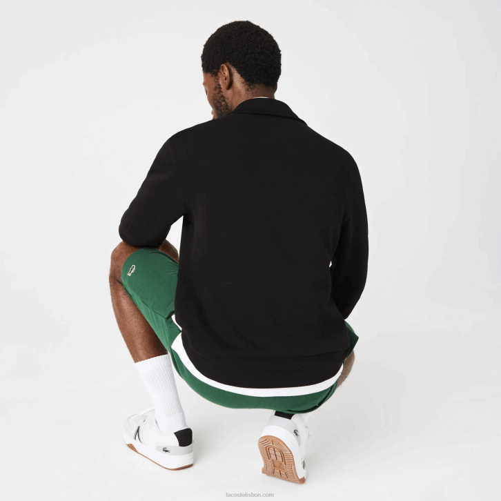 homens Lacoste preto 031 moletom de algodão com gola alta com zíper 08D0952