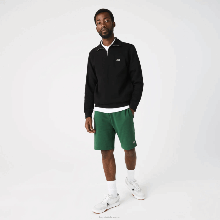homens Lacoste preto 031 moletom de algodão com gola alta com zíper 08D0952