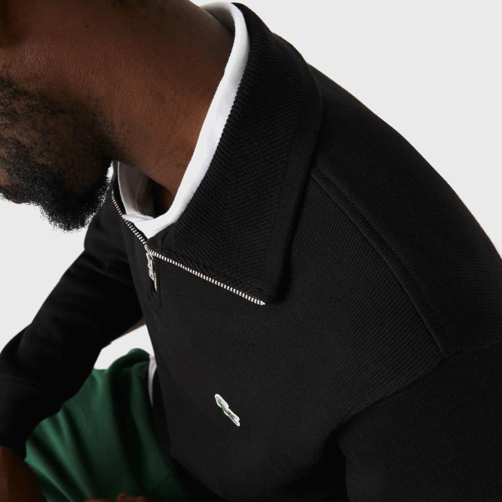 homens Lacoste preto 031 moletom de algodão com gola alta com zíper 08D0952