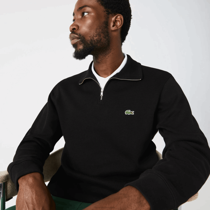 homens Lacoste preto 031 moletom de algodão com gola alta com zíper 08D0952