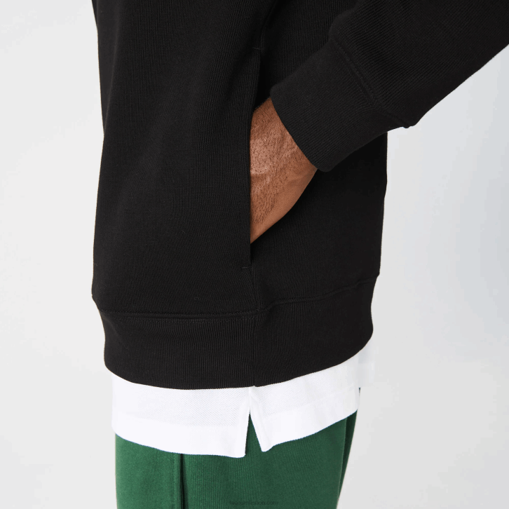 homens Lacoste preto 031 moletom de algodão com gola alta com zíper 08D0952