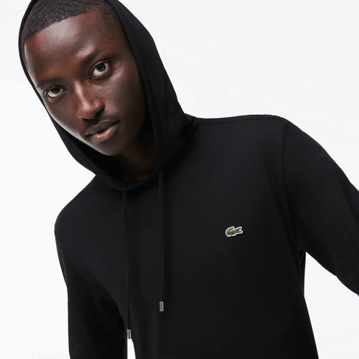 homens Lacoste preto 031 moletom de jérsei de algodão com capuz 08D0673