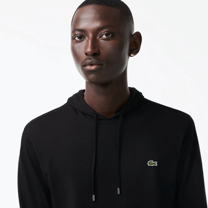 homens Lacoste preto 031 moletom de jérsei de algodão com capuz 08D0673