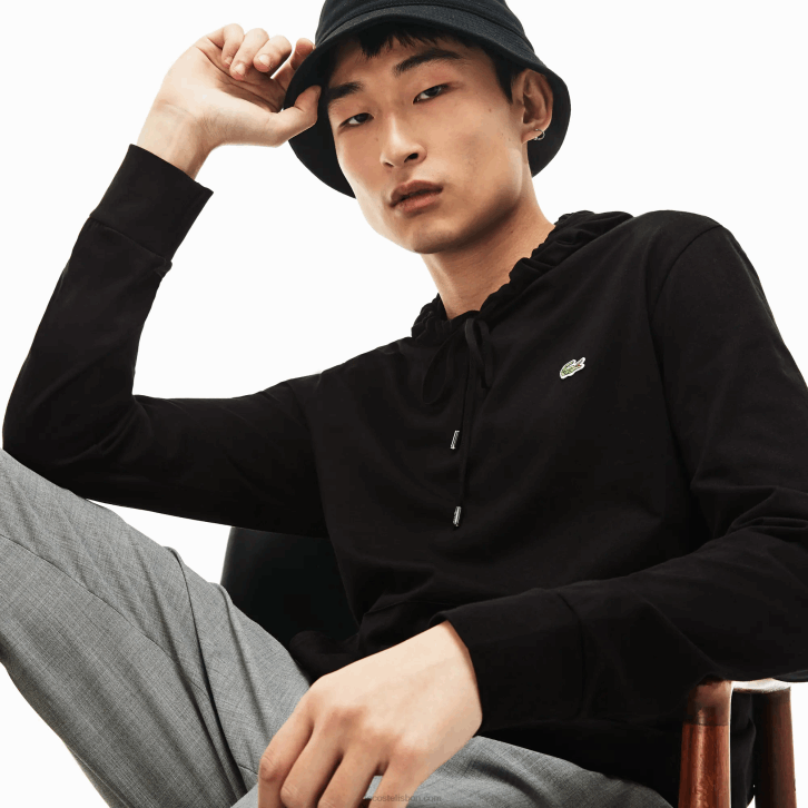 homens Lacoste preto 031 moletom de jérsei de algodão com capuz 08D0673